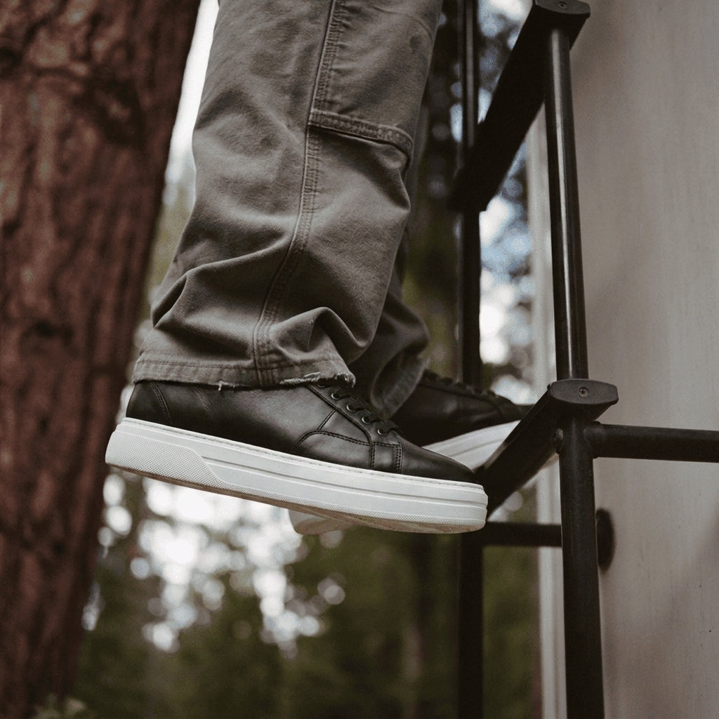 Black Leather Lancia Sneakers With White Sole