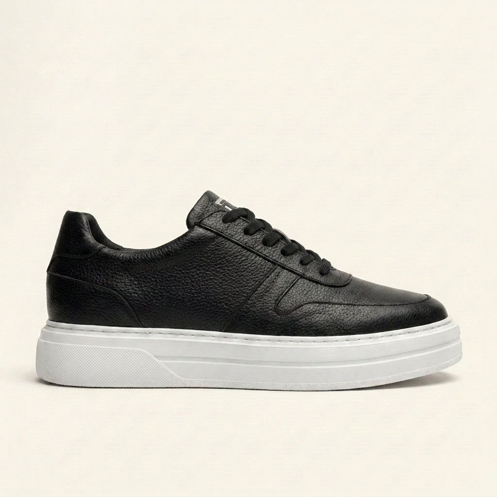 Black Leather Lancia Sneakers With White Sole