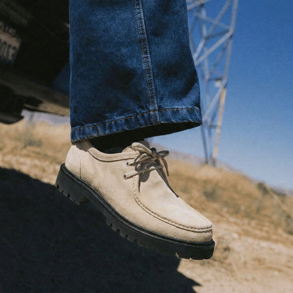 Beige Suede Leather Giorno With Black Sole Boat Shoe : The Dapper Edit