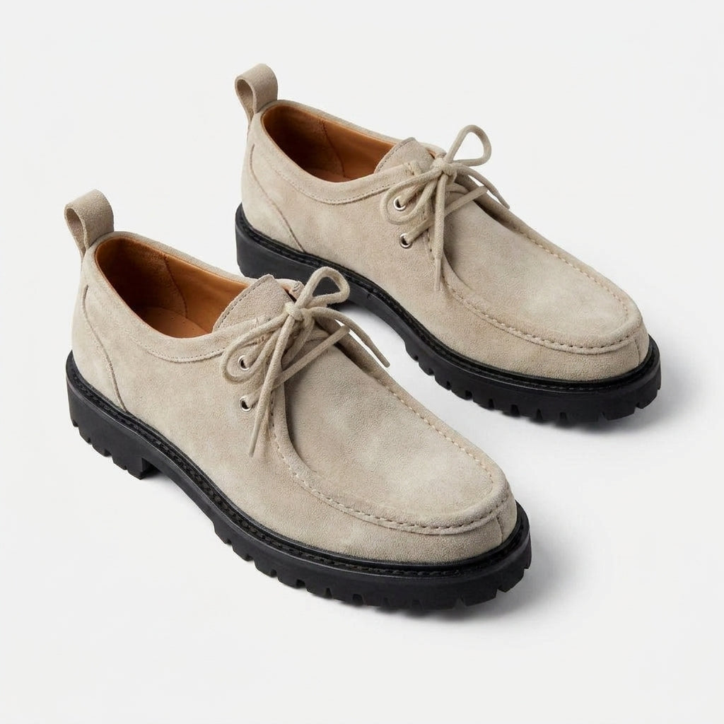 Beige Suede Leather Giorno With Black Sole Boat Shoe : The Dapper Edit