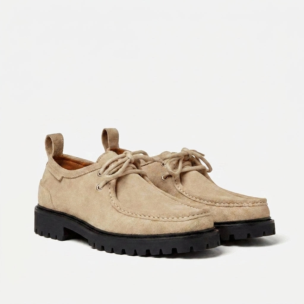 Beige Suede Leather Giorno With Black Sole Boat Shoe : The Dapper Edit
