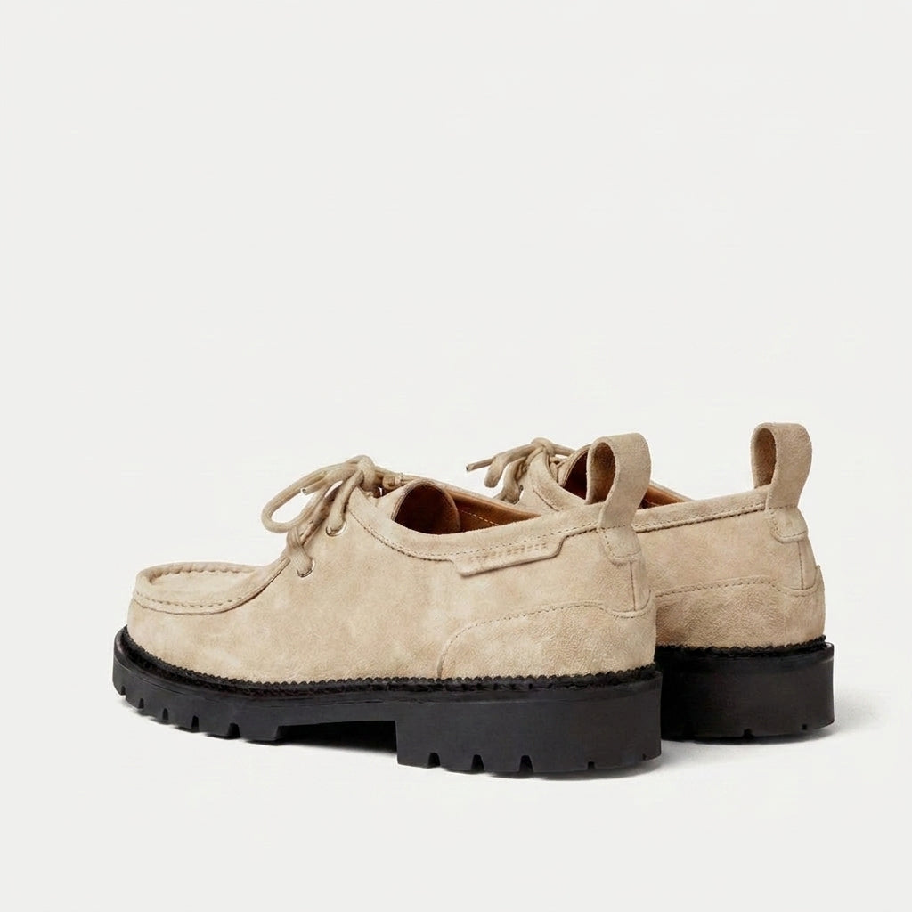 Beige Suede Leather Giorno With Black Sole Boat Shoe : The Dapper Edit