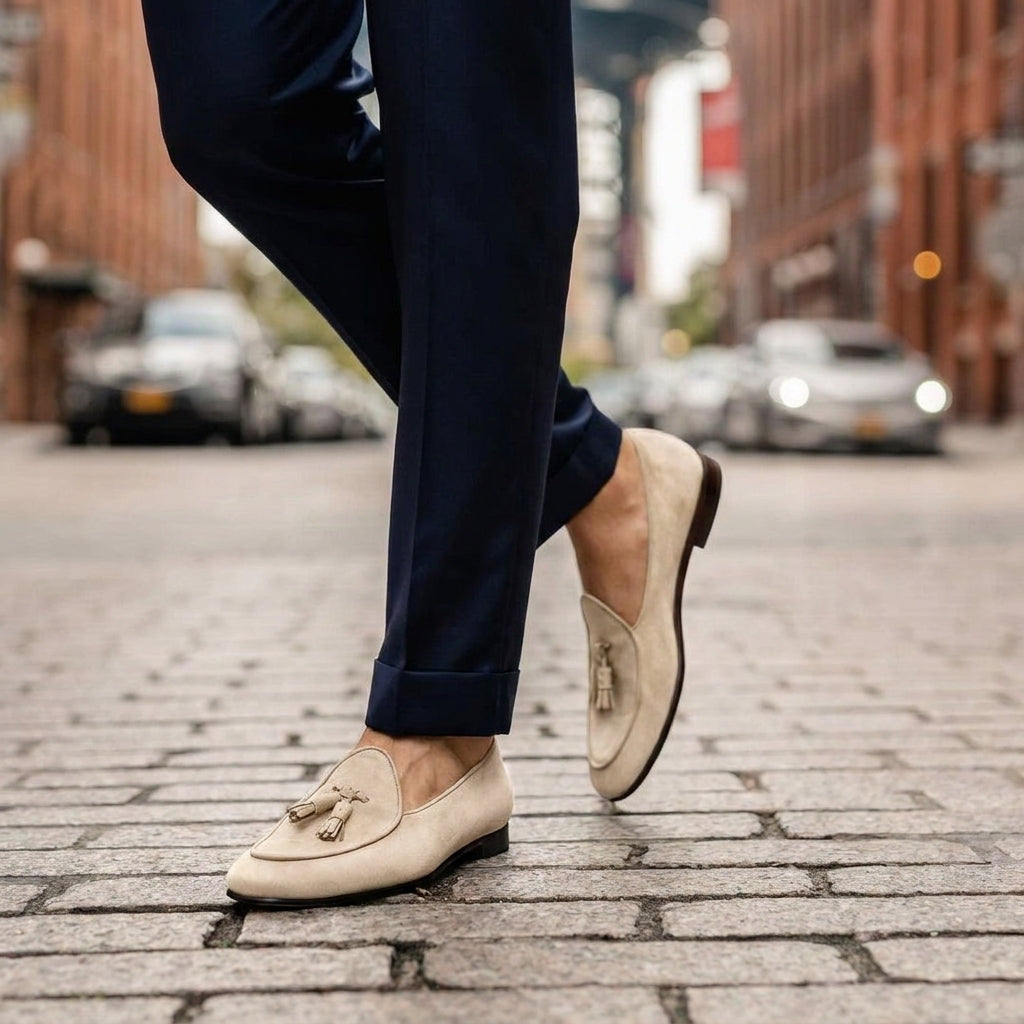 Beige Suede Leather Fresco Loafers : The Dapper Edit