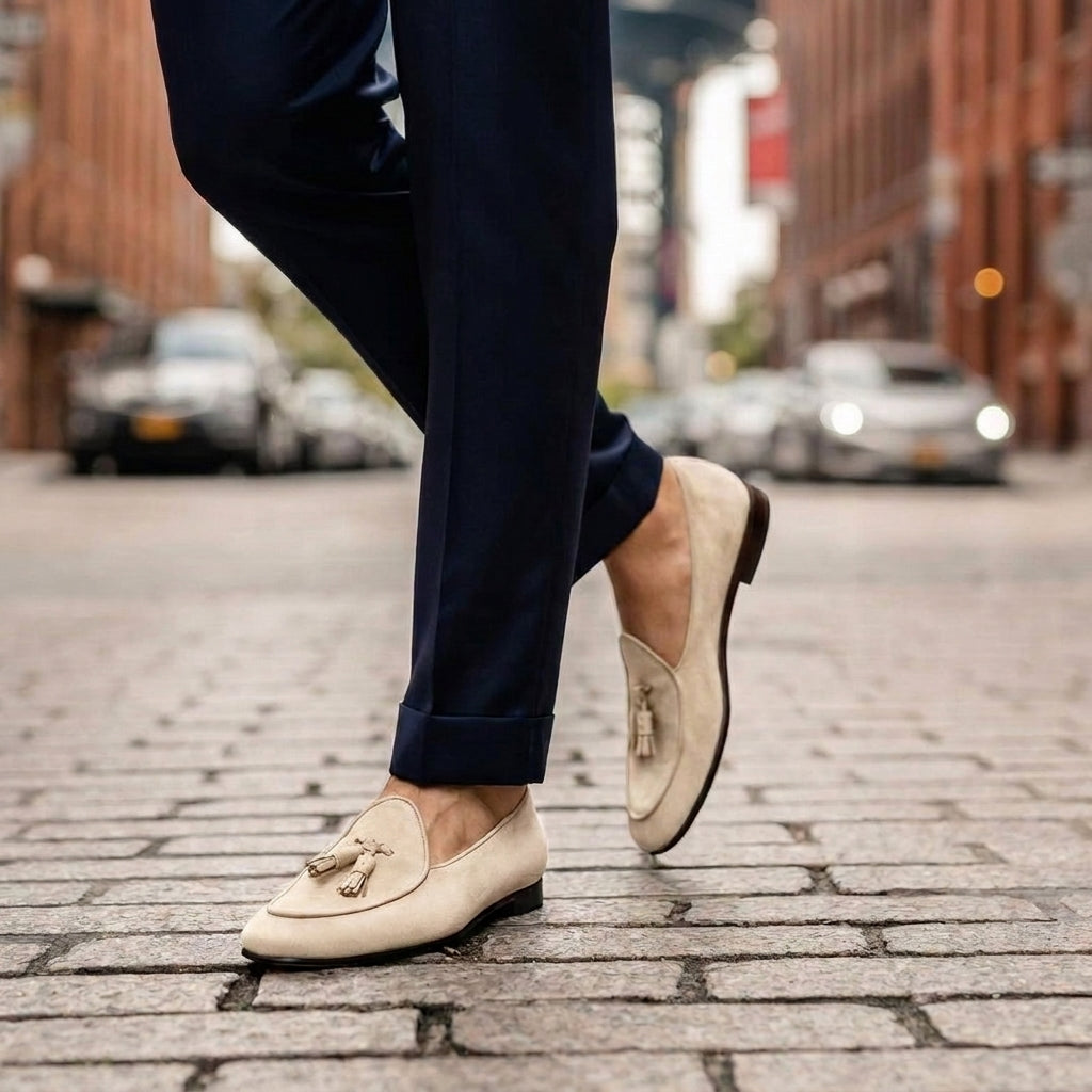 Beige Suede Leather Fresco Loafers : The Dapper Edit