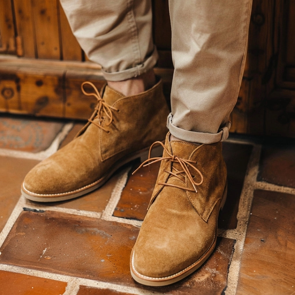 Height Increasing Tan Suede Leather Sahara Step Chukka Desert Boots with Leather Sole - Summer 2024 Collection