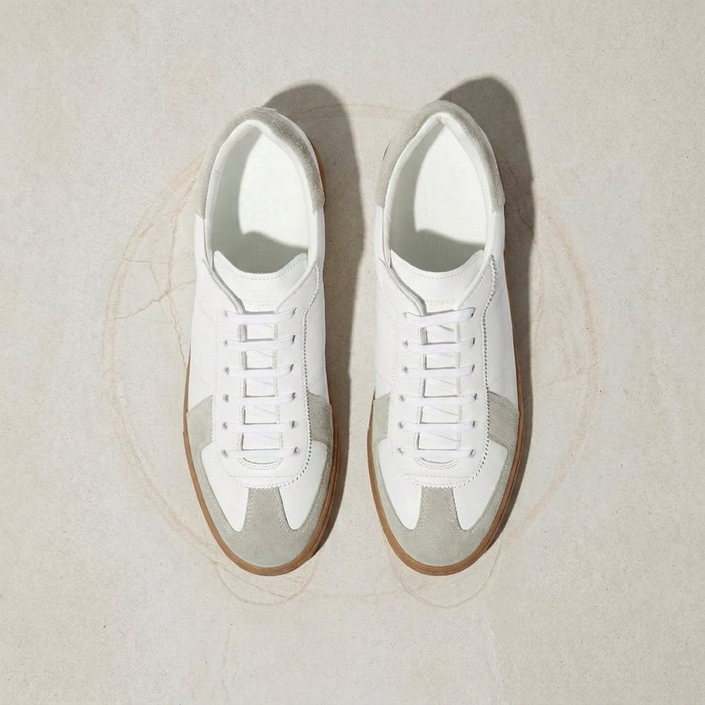 Height Increasing White Leather and Grey Suede Devin Lace Up Sneakers - Summer 2024 Collection