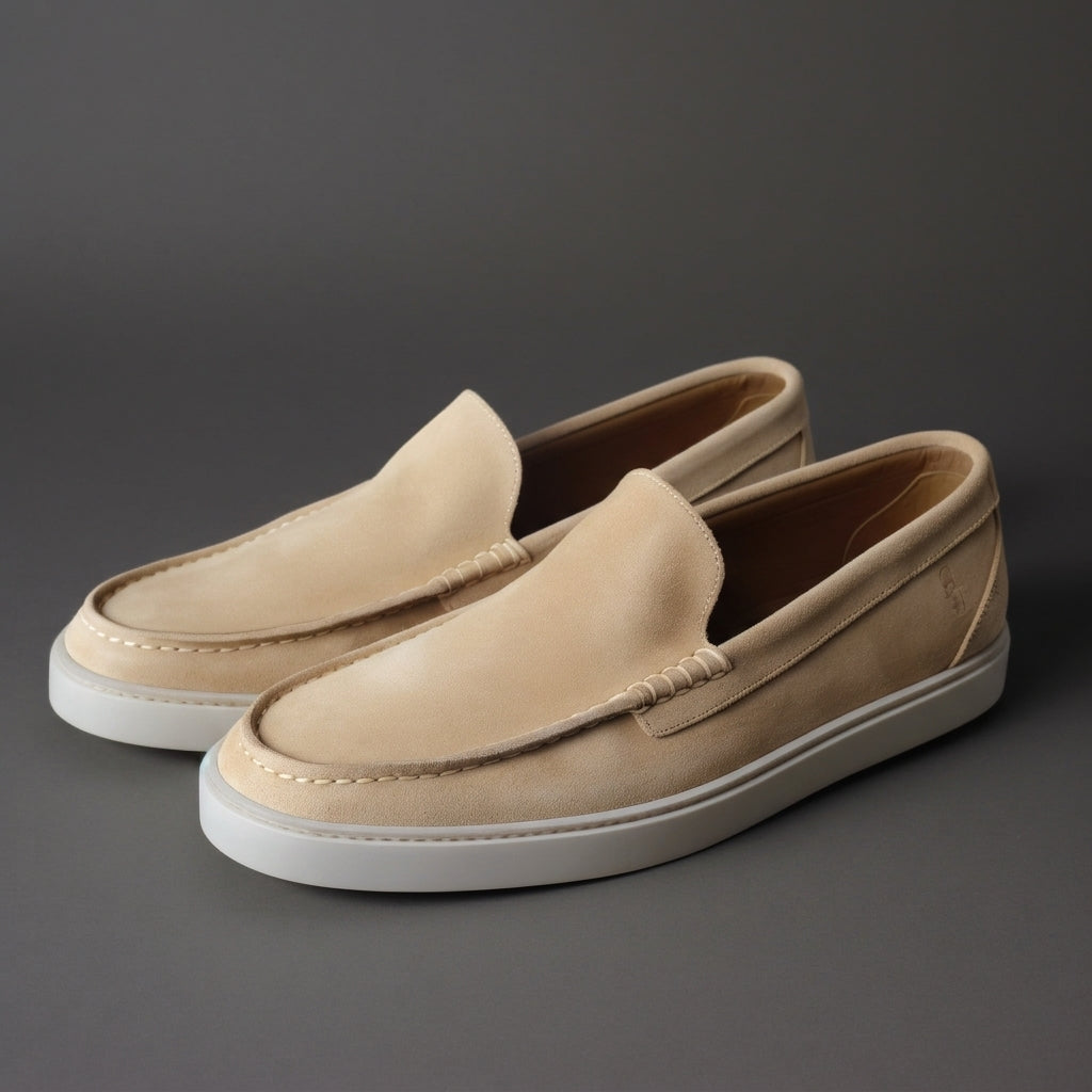 Height Increasing Biege Suede Anthea Slip On Sneakers