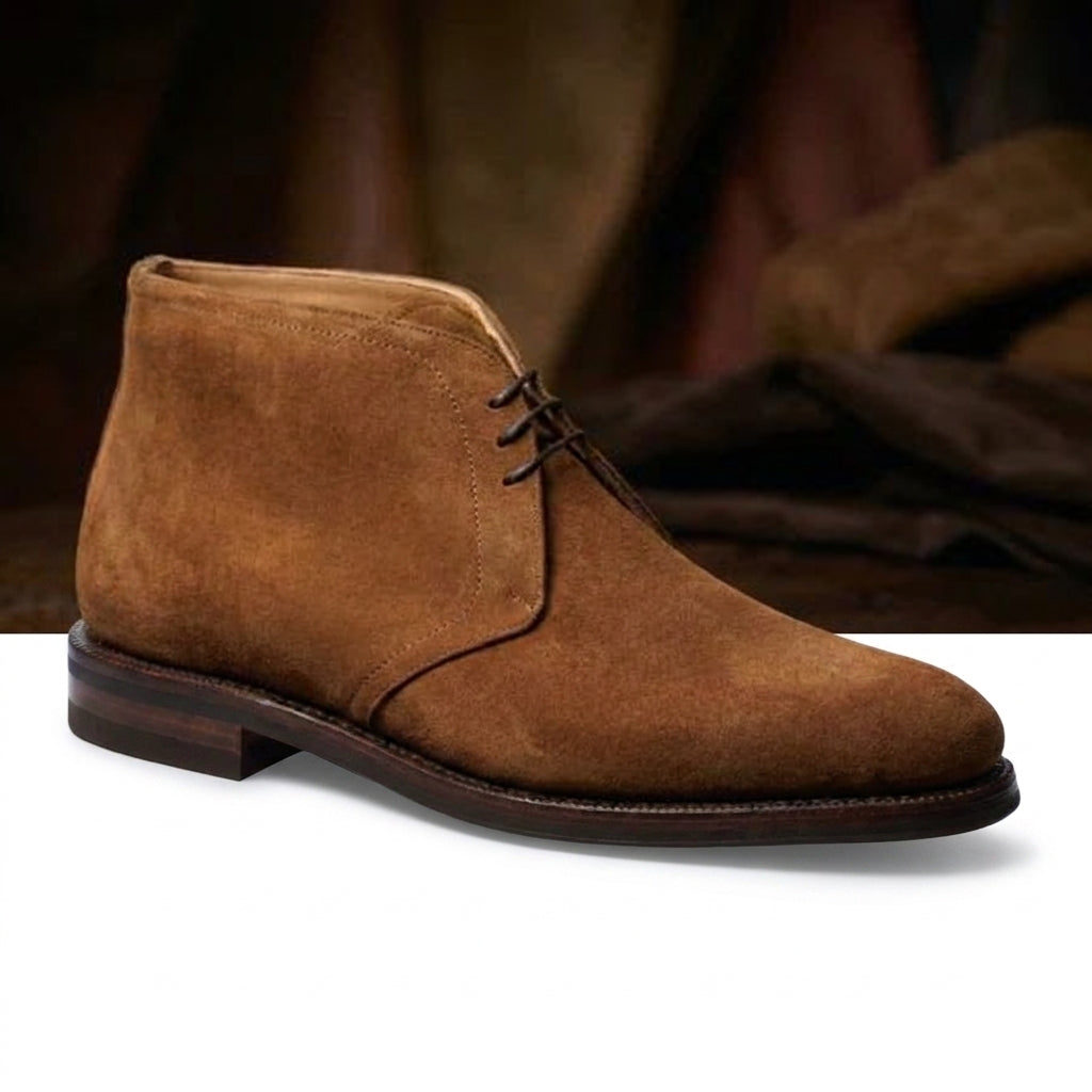 Height Increasing Tan Suede Epsom Lace Up Chukka Boots
