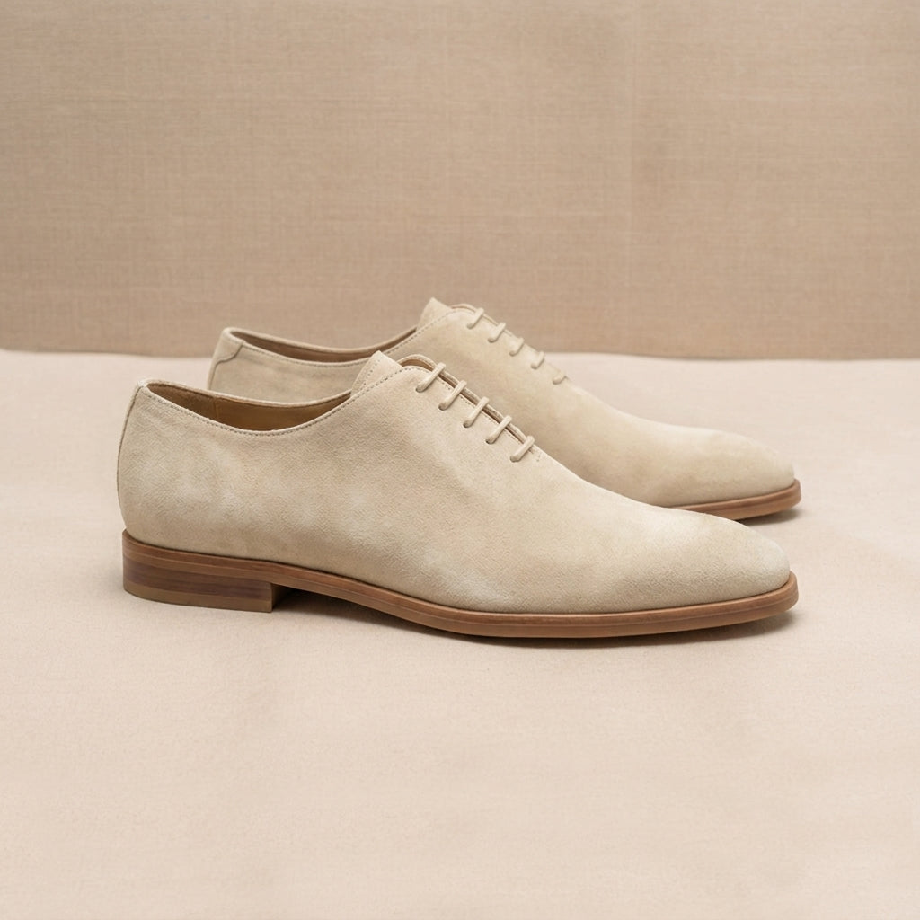 Cream Suede Leather Nandes Oxford Shoes