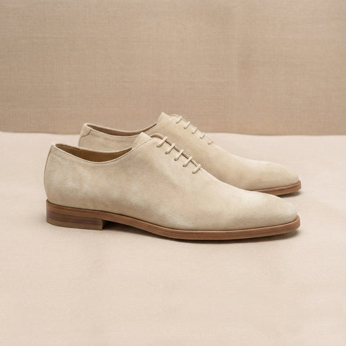 Cream Suede Leather Nandes Oxford Shoes
