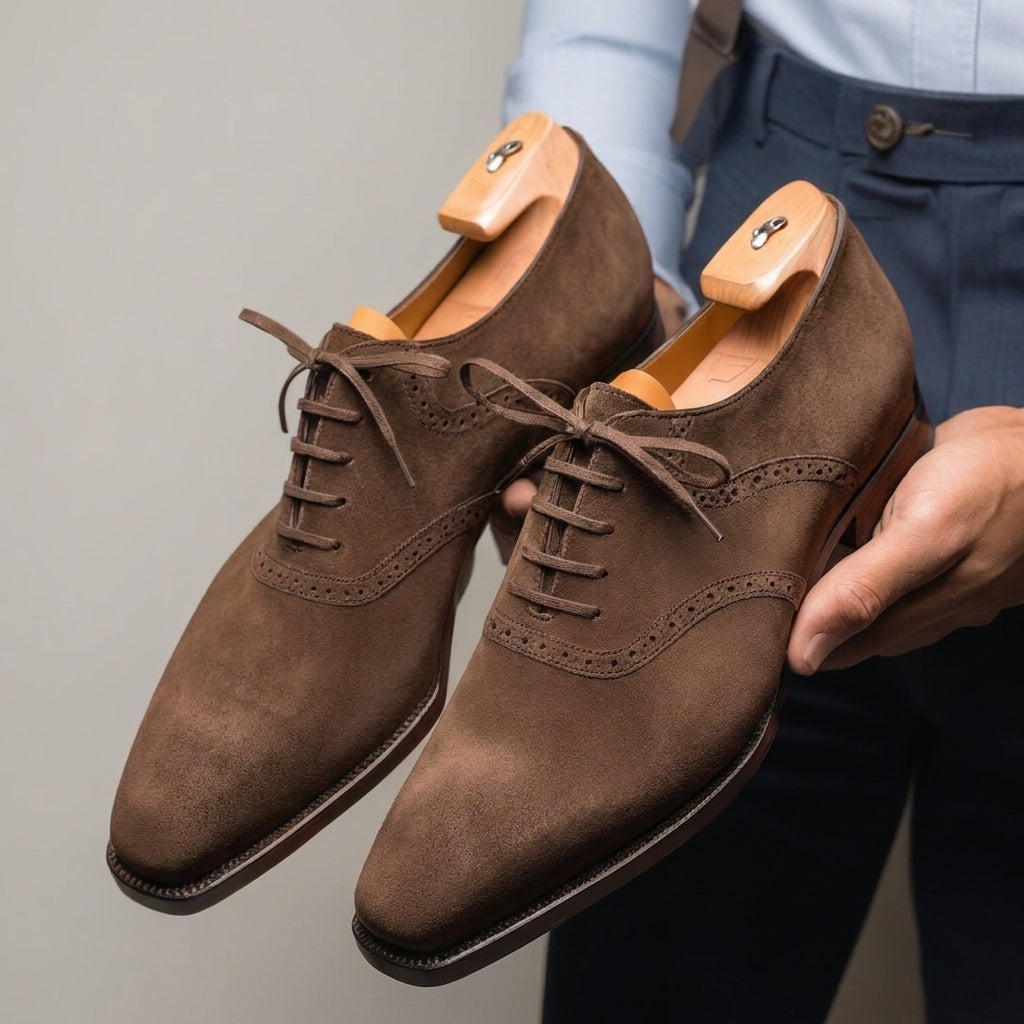 Brown Suede Leather Kratio Brogue Oxfords - Formal Shoes