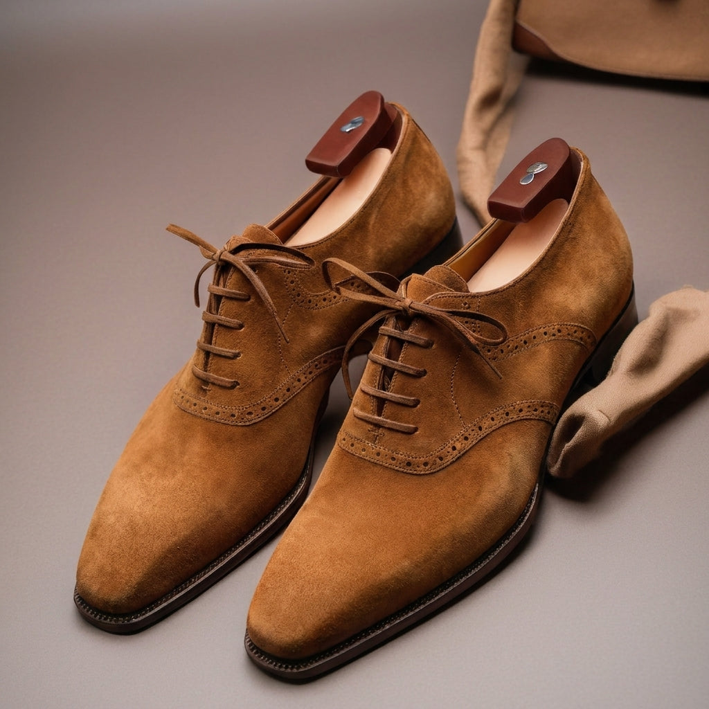 Tan Suede Leather Kratio Brogue Oxfords - Formal Shoes
