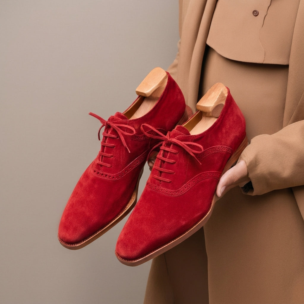 Burgundy Suede Leather Kratio Brogue Oxfords - Formal Shoes