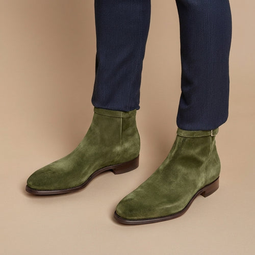 Dark Green Suede Leather Cracio Slip On Jodhpur Boots