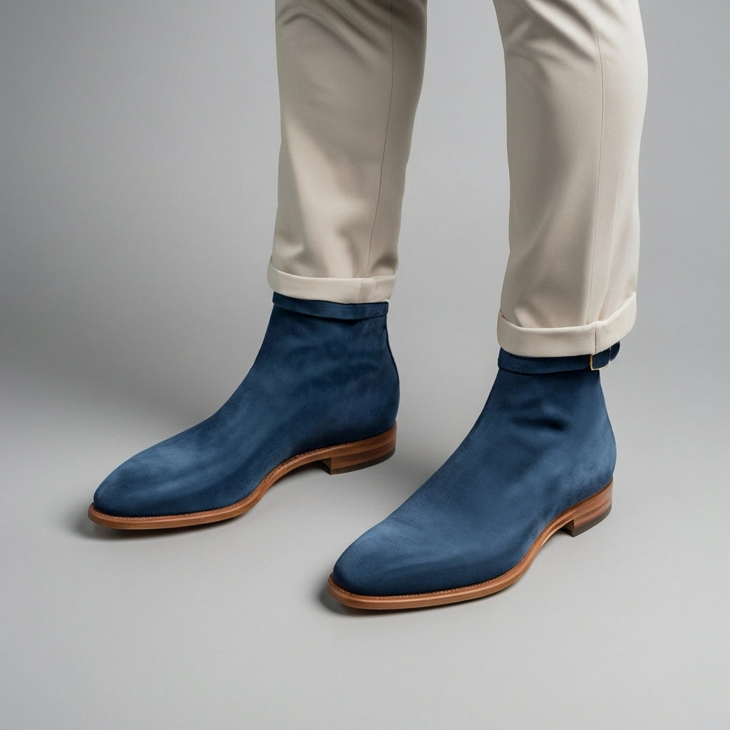 Blue Suede Leather Cracio Slip On Jodhpur Boots