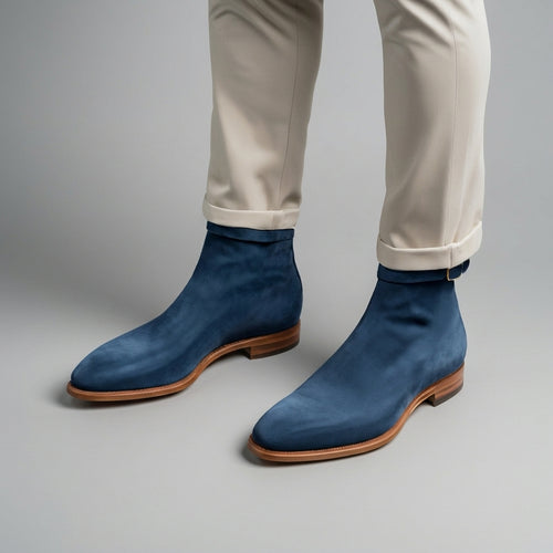 Blue Suede Leather Cracio Slip On Jodhpur Boots