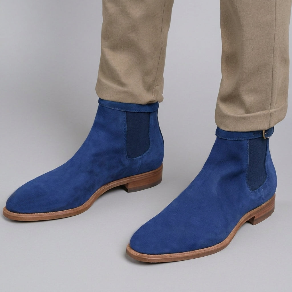 Dark Blue Suede Leather Cracio Slip On Jodhpur Boots