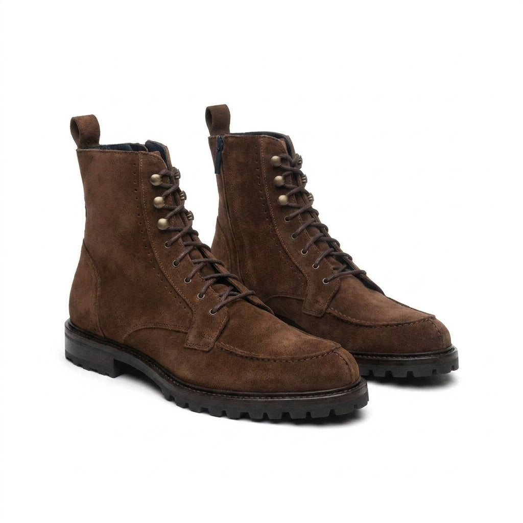 Height Increasing Brown Suede Preston Lace Up Hiking Combat Boots for Men - AW24
