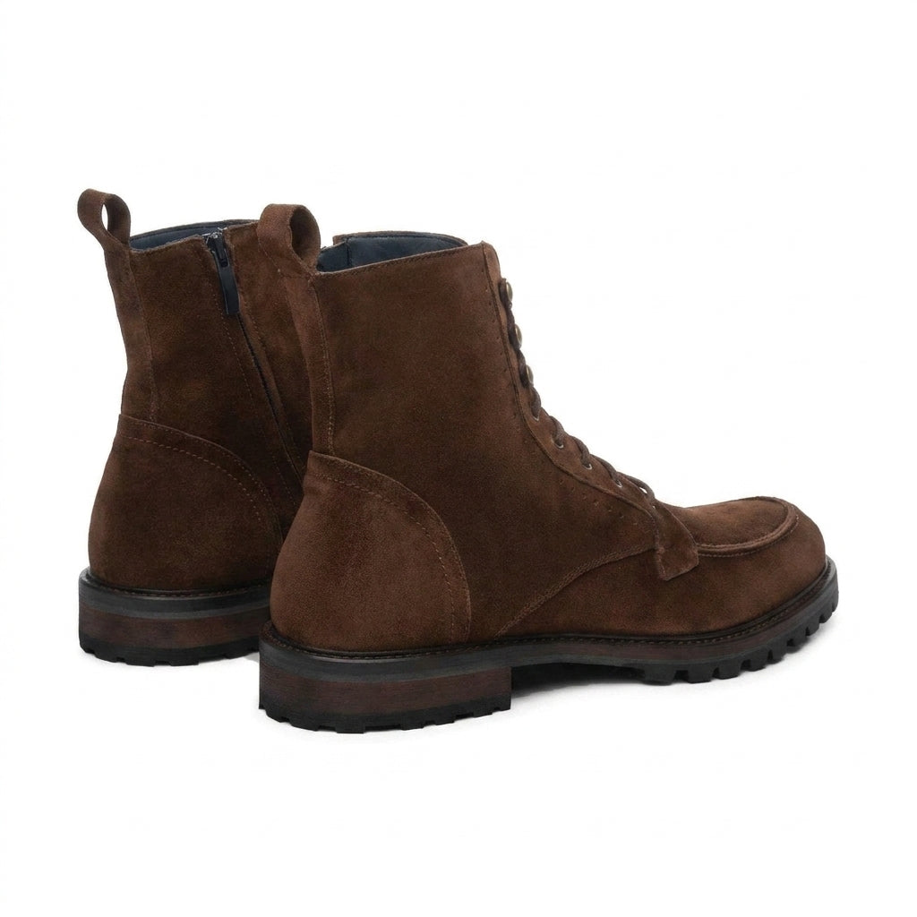 Height Increasing Brown Suede Preston Lace Up Hiking Combat Boots for Men - AW24