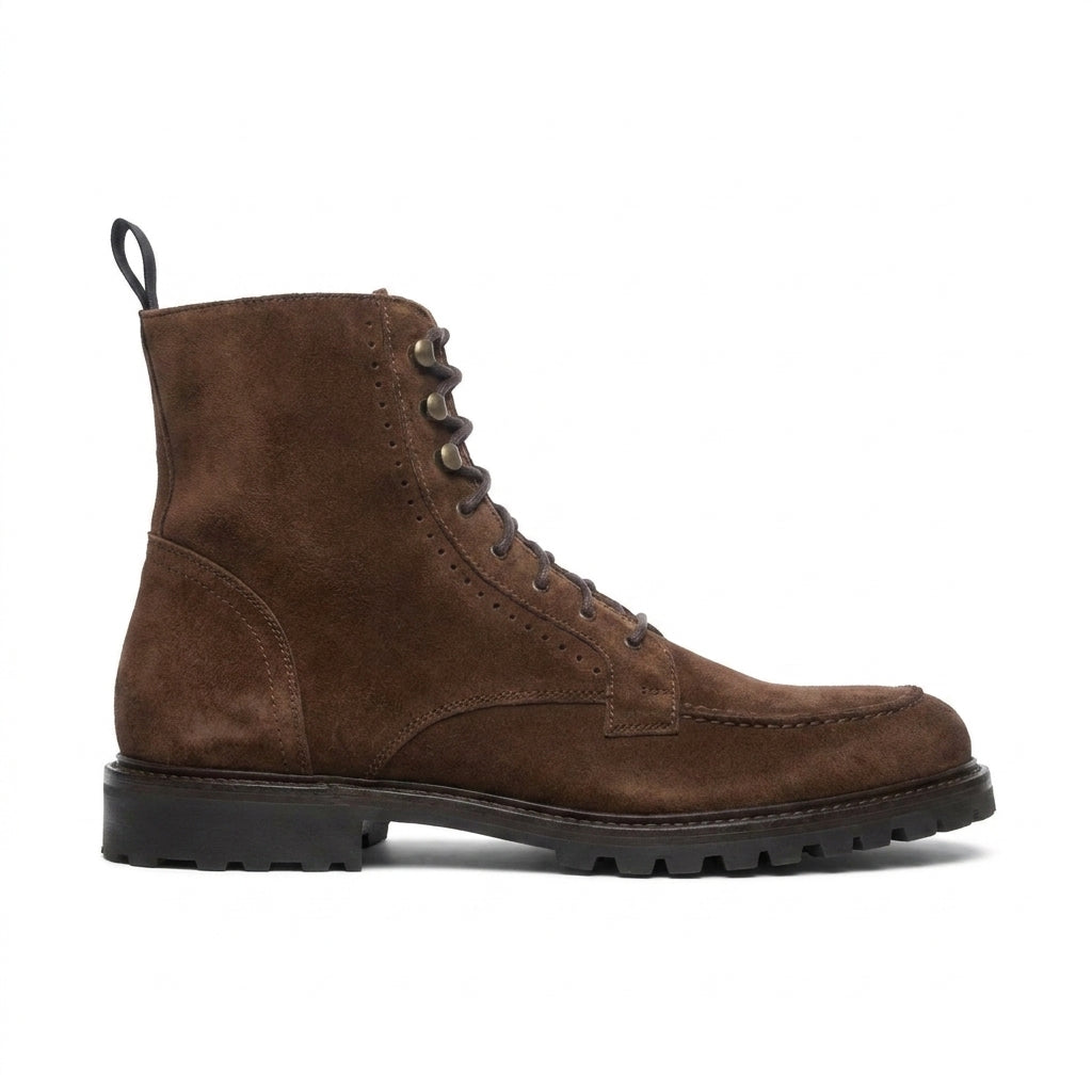 Height Increasing Brown Suede Preston Lace Up Hiking Combat Boots for Men - AW24