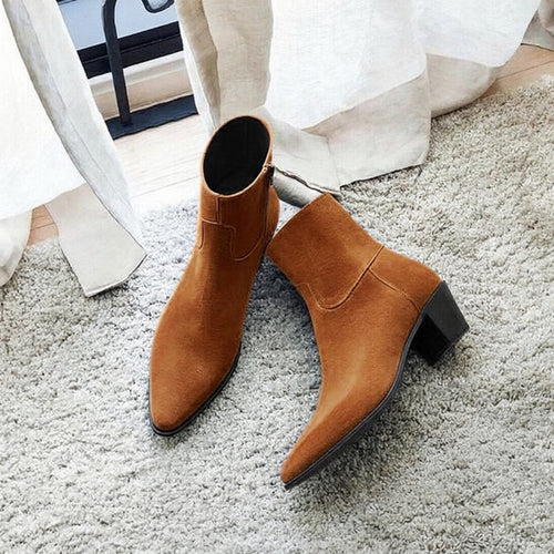 Brown Suede Leather Fiorina Slip On Zipper Pointed Boots for Men - AW24