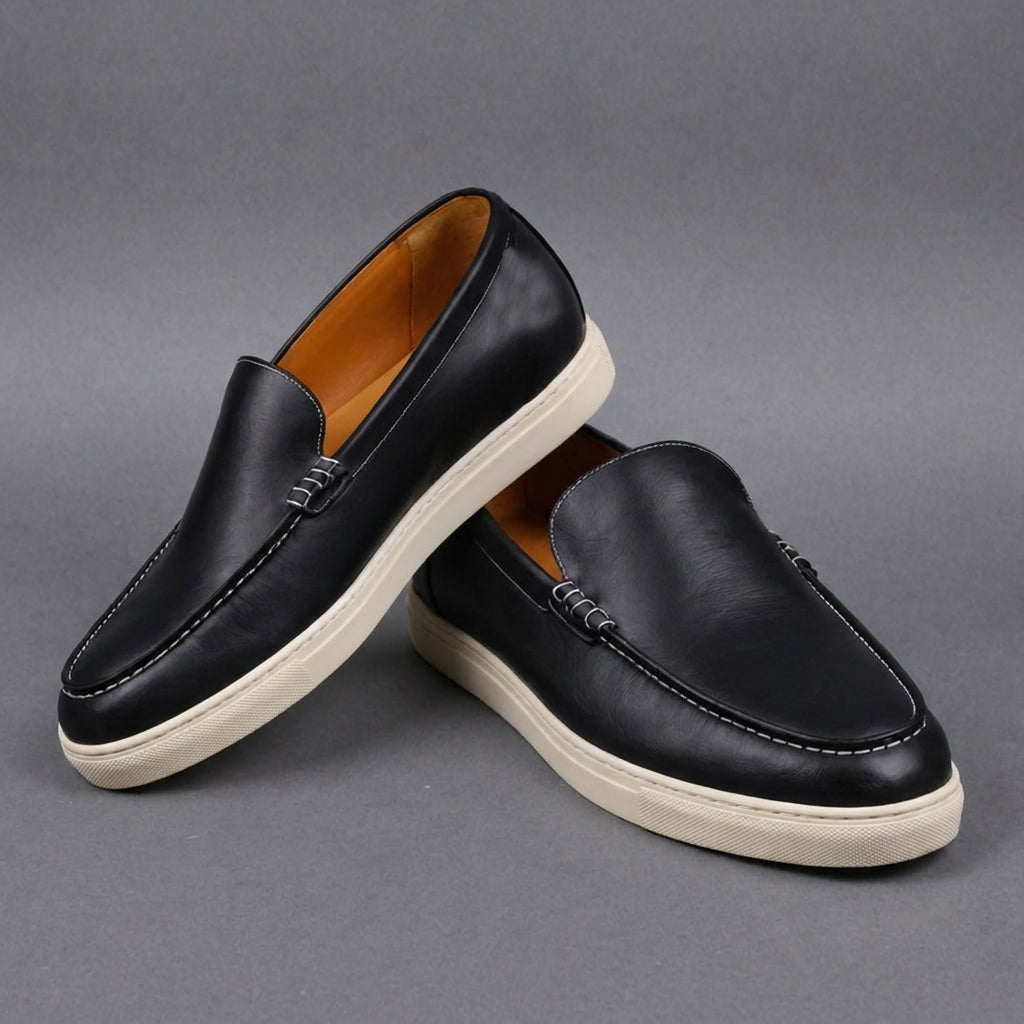 Black Leather Magnus Slip On Sneakers