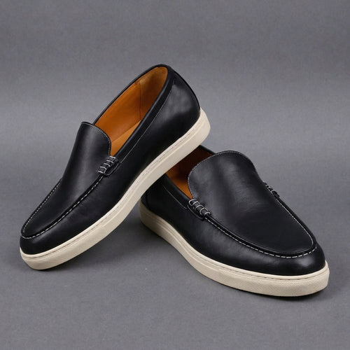 Black Leather Magnus Slip On Sneakers