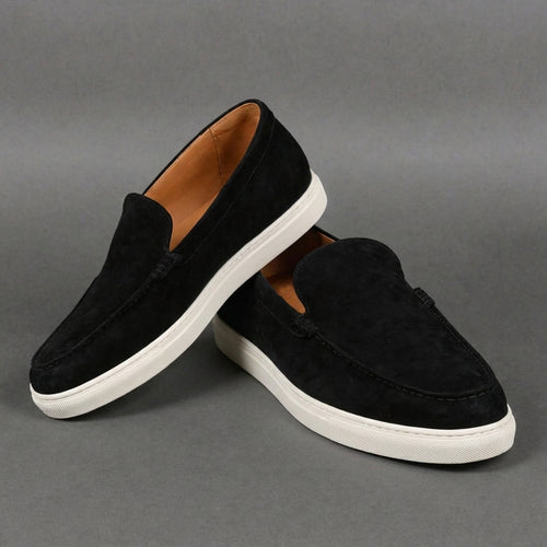 Black Suede Leather Magnus Slip On Sneakers