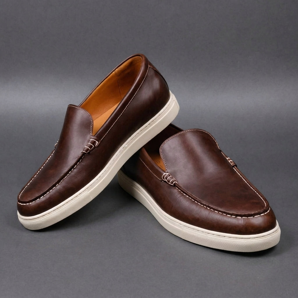 Brown Leather Magnus Slip On Sneakers