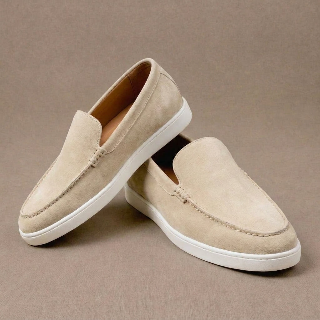 Cream Suede Leather Magnus Slip On Sneakers