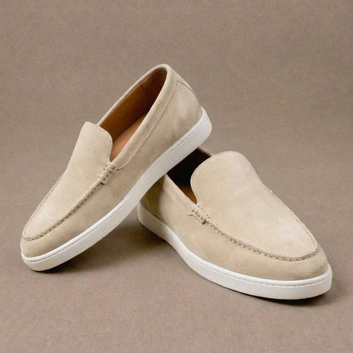 Cream Suede Leather Magnus Slip On Sneakers