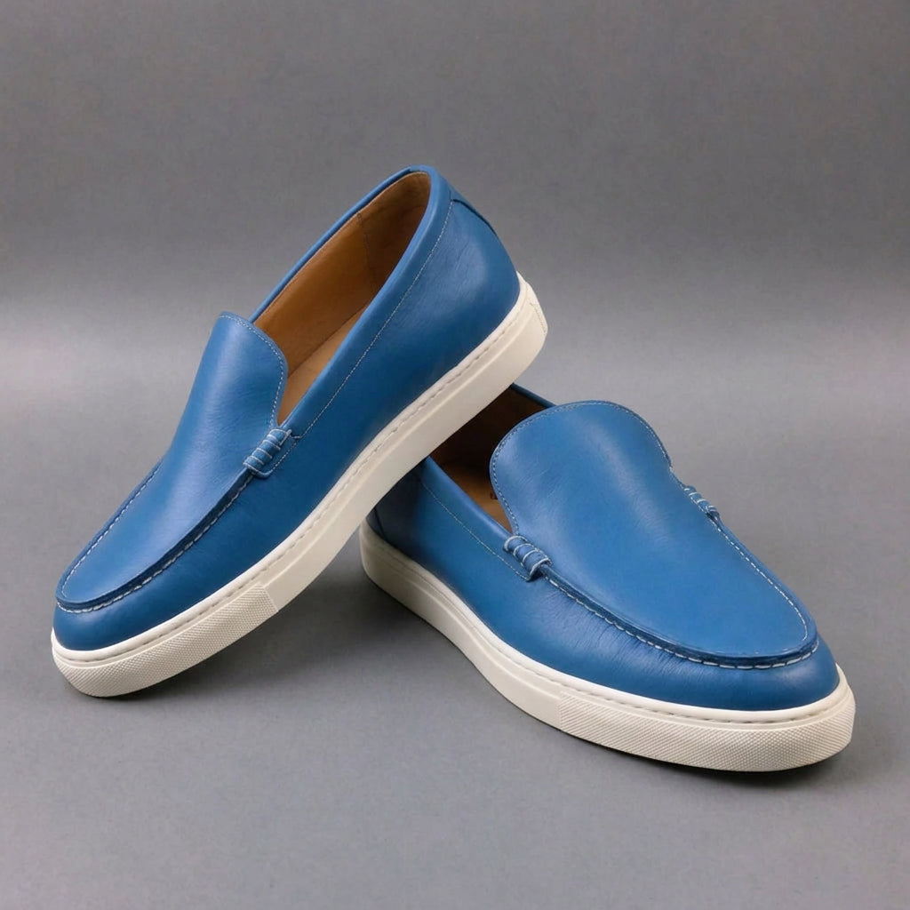 Blue Leather Magnus Slip On Sneakers