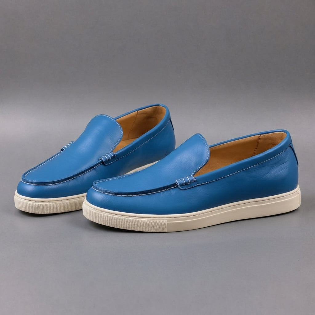 Blue Leather Magnus Slip On Sneakers