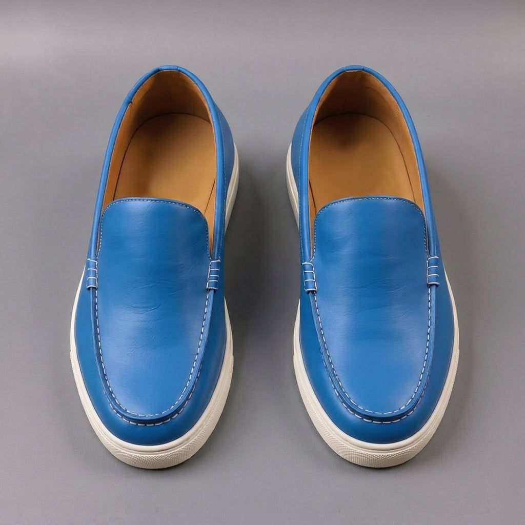 Blue Leather Magnus Slip On Sneakers