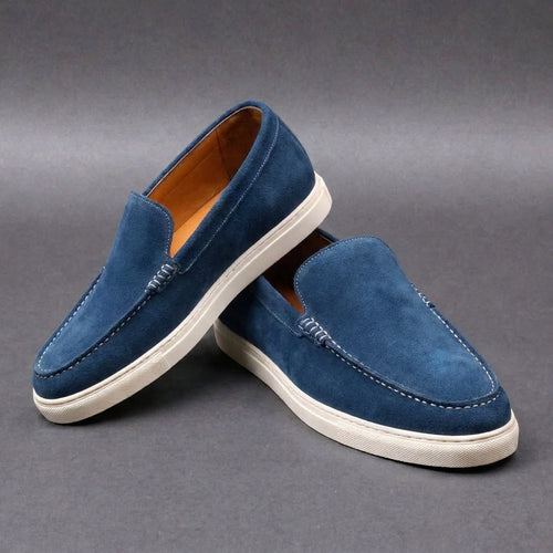 Blue Suede Leather Magnus Slip On Sneakers