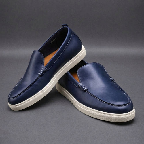 Dark Blu Leather Magnus Slip On Sneakers