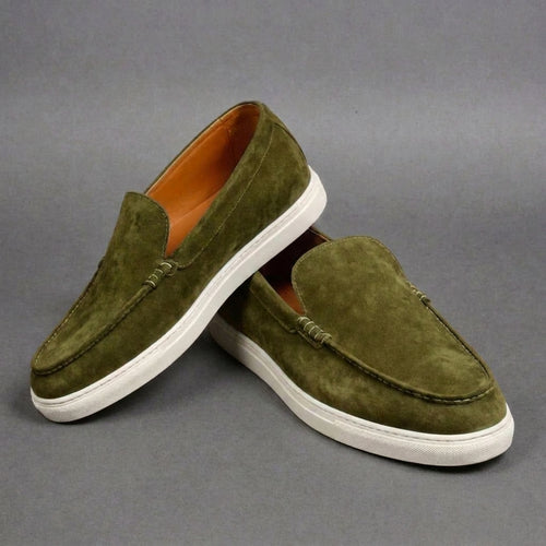 Green Suede Leather Magnus Slip On Sneakers