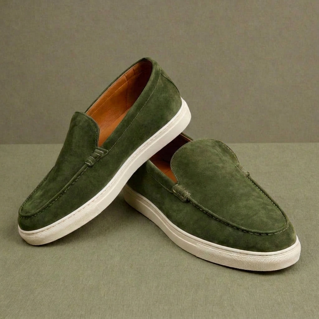 Dark Green Suede Leather Magnus Slip On Sneakers