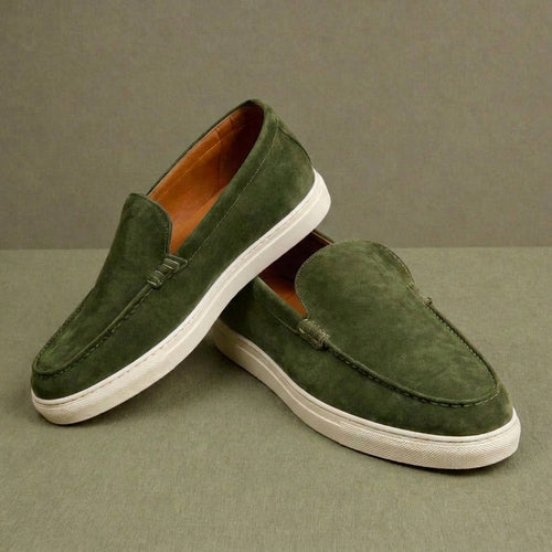 Dark Green Suede Leather Magnus Slip On Sneakers