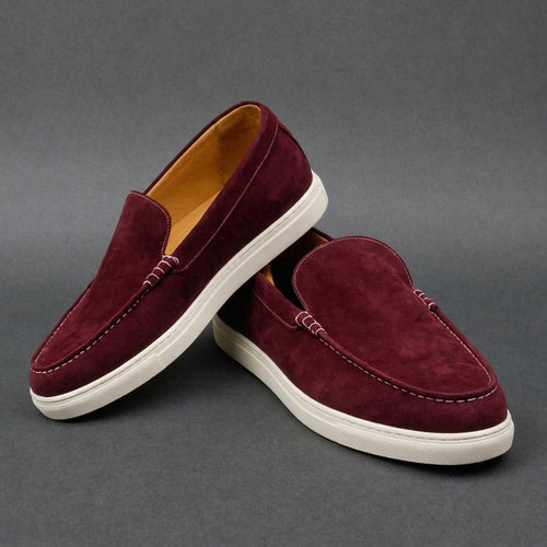 Burgundy Suede Leather Magnus Slip On Sneakers