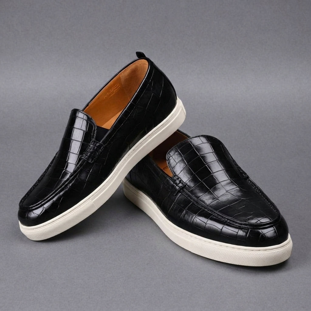 Black Corc Print Leather Magnus Slip On Sneakers