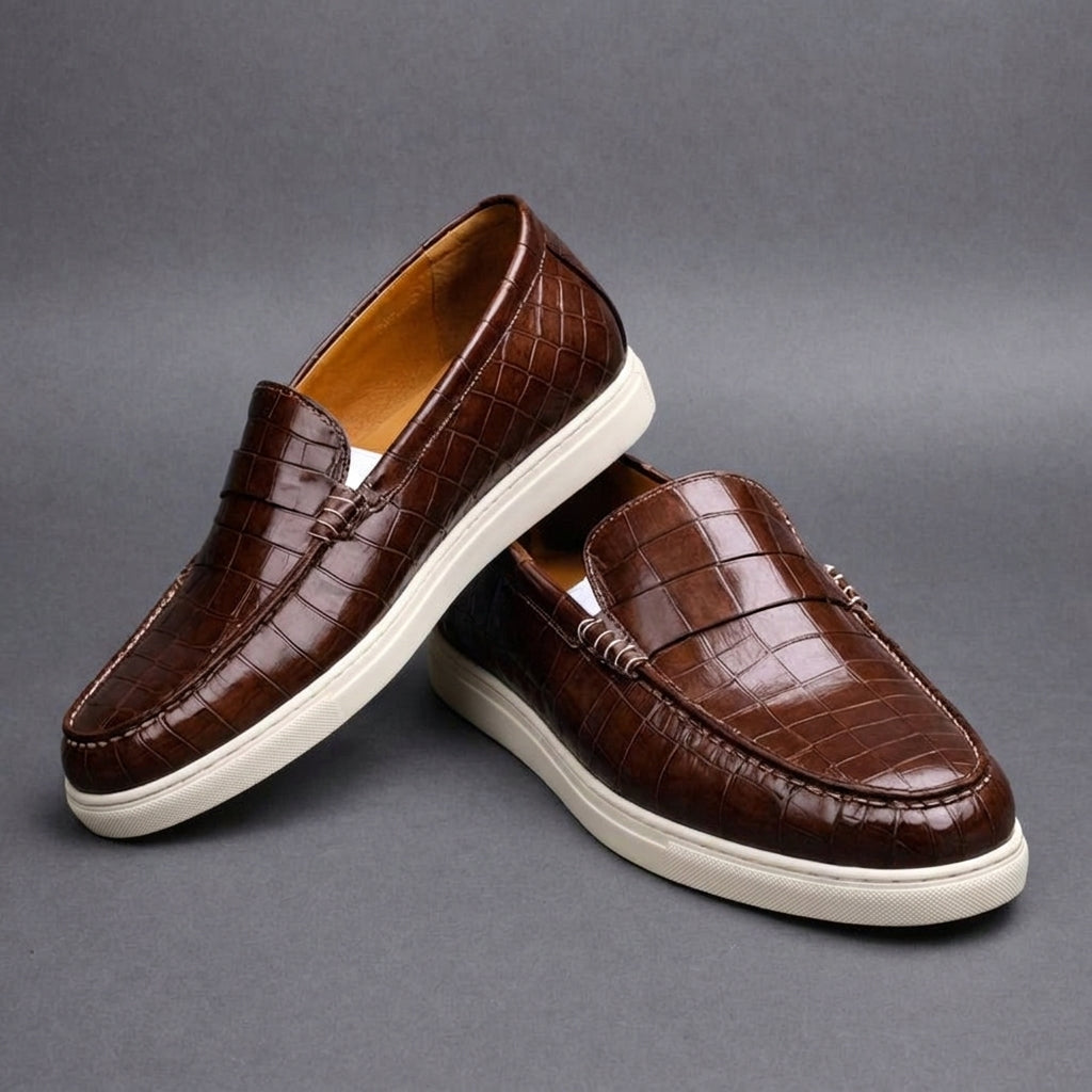 Brown Corc Print Leather Magnus Slip On Sneakers