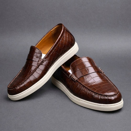 Brown Corc Print Leather Magnus Slip On Sneakers
