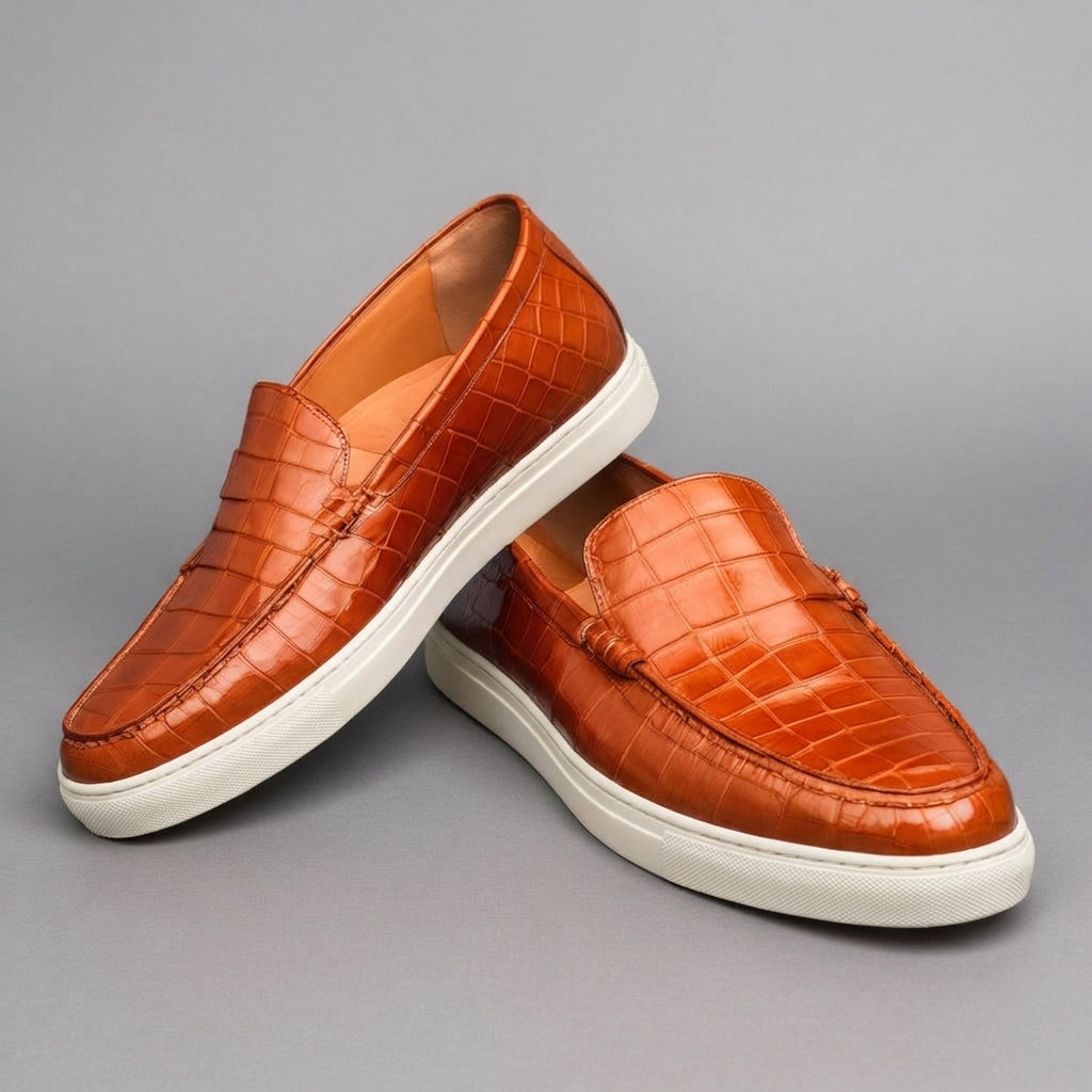 Tan Corc Print Leather Magnus Slip On Sneakers