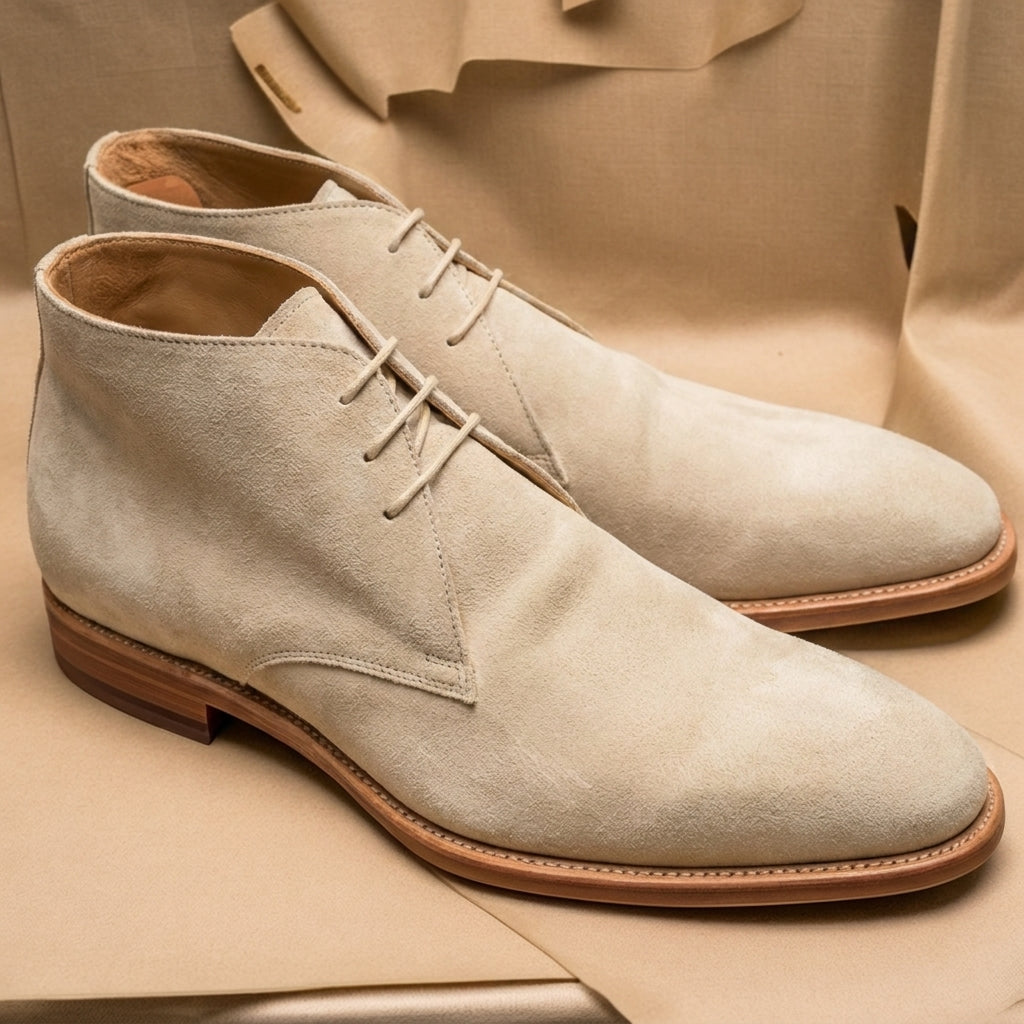 Cream Suede Leather Gabrovo Chukka Lace Up Boots