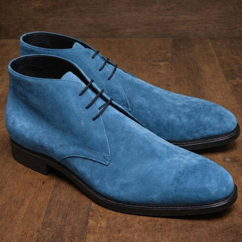 Dark Blue Suede Leather Gabrovo Chukka Lace Up Boots