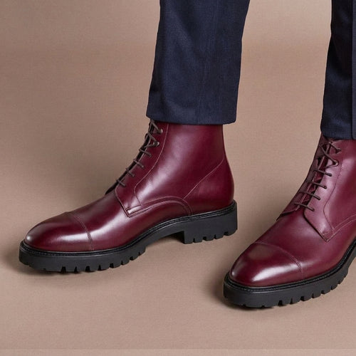 Burgundy Leather Likech Lace Up Combat Boots -AW24