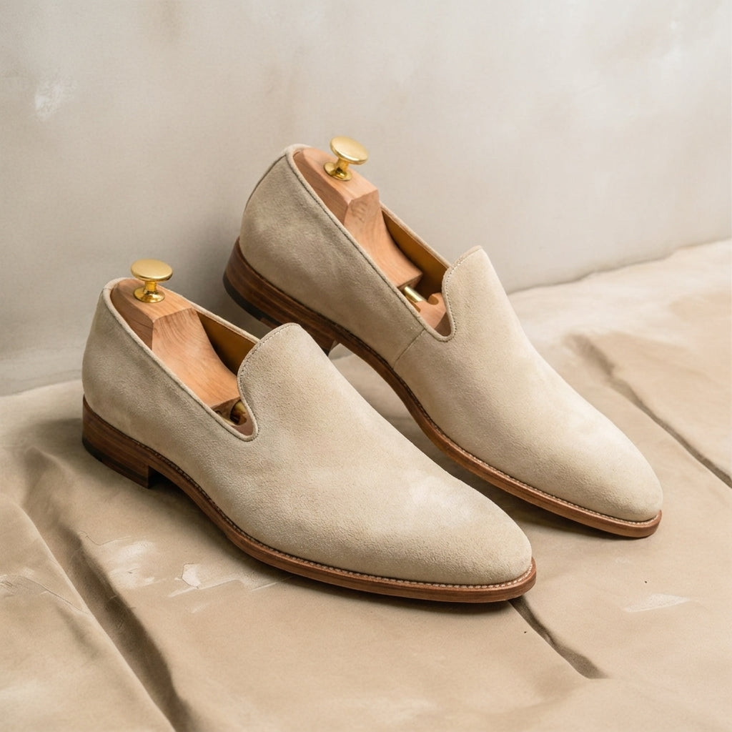 Cream Suede Leather Boreas Minimalist Loafers