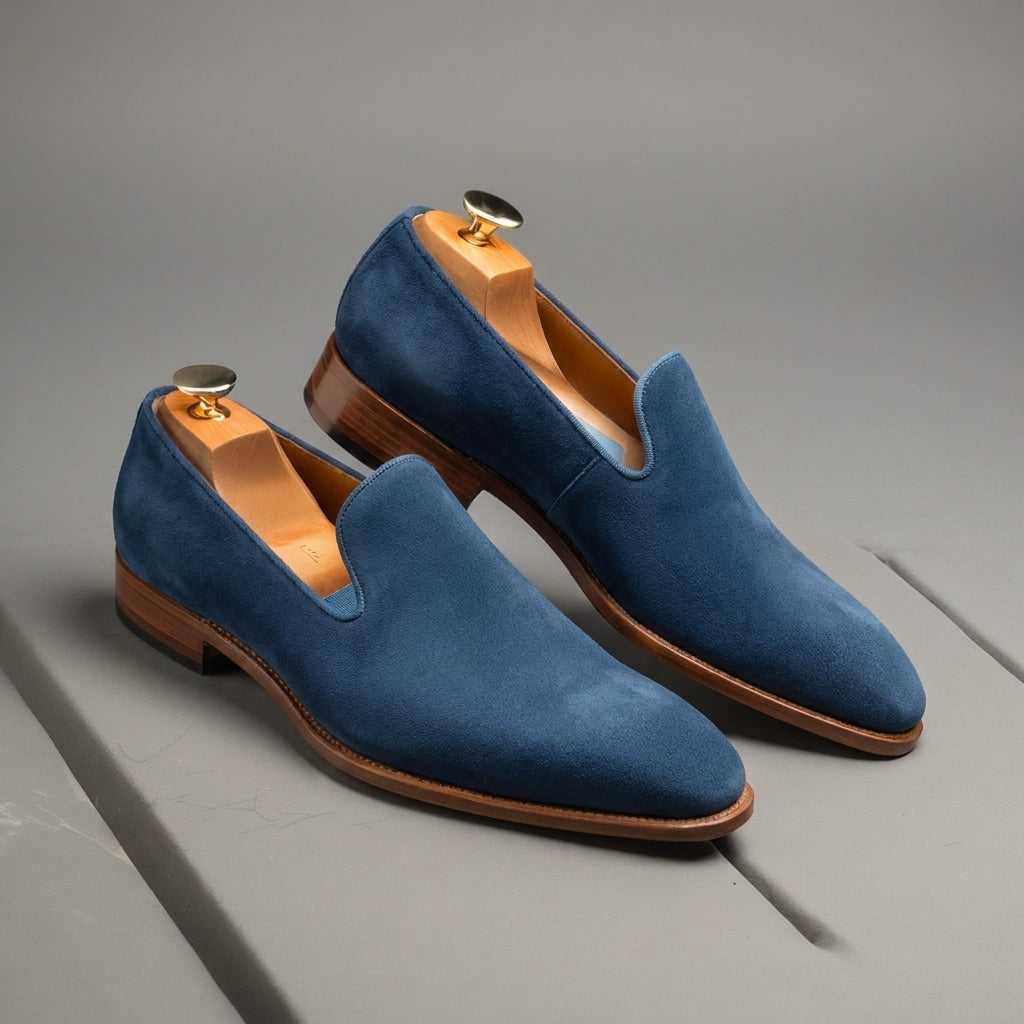 Blue Suede Leather Boreas Minimalist Loafers