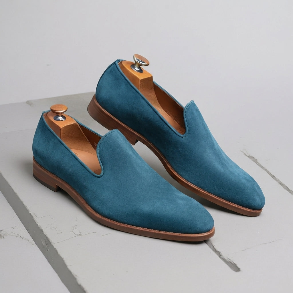 Dark Blue Suede Leather Boreas Minimalist Loafers